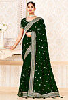 Embroidered Art Silk Saree in Dark Green