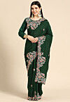 Embroidered Art Silk Saree in Dark Green