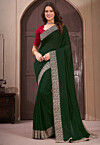 Embroidered Art Silk Saree in Dark Green