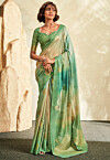 Embroidered Art Silk Saree in Green