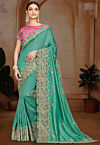 Embroidered Art Silk Saree in Green