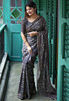 Embroidered Art Silk Saree in Grey
