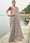 Embroidered Art Silk Saree in Grey