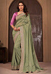 Embroidered Art Silk Saree in Light Green