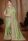 Embroidered Art Silk Saree in Light Green