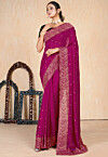 Embroidered Art Silk Saree in Magenta