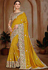 Embroidered Art Silk Saree in Mustard