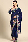 Embroidered Art Silk Saree in Navy Blue