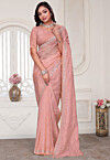 Embroidered Art Silk Saree in Peach