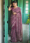 Embroidered Art Silk Saree in Purple