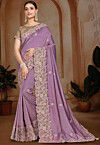 Embroidered Art Silk Saree in Purple