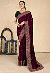 Embroidered Art Silk Saree in Wine