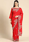 Embroidered Art Silk Saree in Red