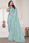 Embroidered Art Silk Saree in Sea Green