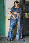 Embroidered Art Silk Saree in Teal Blue