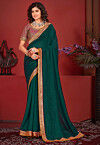Embellished Art Silk Saree in Teal Green