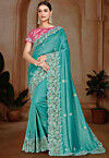 Embroidered Art Silk Saree in Turquoise
