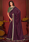 Embellished Art Silk Saree in Wine