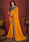 Embellished Art Silk Saree in Yellow