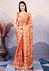 Embroidered Art Silk Scalloped Saree in Orange