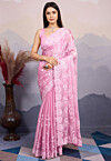 Embroidered Art Silk Scalloped Saree in Pink