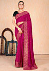 Embroidered Art Silk Scalloped Saree in Pink