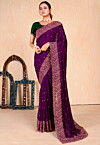 Embroidered Art Silk Scalloped Saree in Purple
