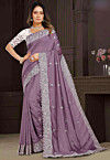 Embroidered Art Silk Scalloped Saree in Purple