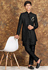 Embroidered Art Silk Sherwani in Black