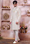 Embroidered Art Silk Sherwani in Cream