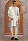 Embroidered Art Silk Sherwani in Cream