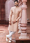 Embroidered Art Silk Sherwani in Peach