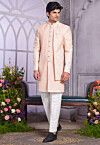 Embroidered Art Silk Sherwani in Peach