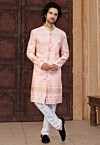 Embroidered Art Silk Sherwani in Peach
