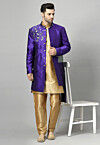 Embroidered Art Silk Sherwani in Purple and Golden