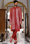 Embroidered Art Silk Sherwani in Red