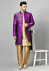 Embroidered Art Silk Sherwani in Violet and Golden