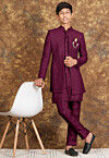 Embroidered Art Silk Sherwani in Wine