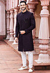 Embroidered Art Silk Sherwani in Wine