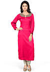 Embroidered Art Silk Straight Kurta Fuchsia