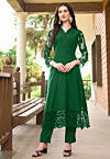 Embroidered Art Silk Straight Kurta in Green