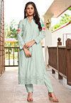 Embroidered Art Silk Straight Kurta in Light Green