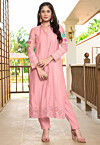 Embroidered Art Silk Straight Kurta in Light Pink