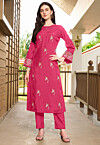 Embroidered Art Silk Straight Kurta in Pink