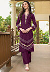 Embroidered Art Silk Straight Kurta in Purple