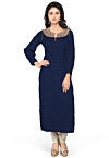 Embroidered Art Silk Straight Kurta Navy Blue