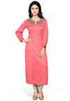 Embroidered Art Silk Straight Kurta Old Rose
