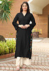 Embroidered Art Silk Straight Kurta Set in Black