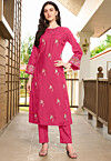 Embroidered Art Silk Straight Kurta Set in Pink