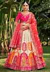 Embroidered Banarasi Silk Lehenga in Beige